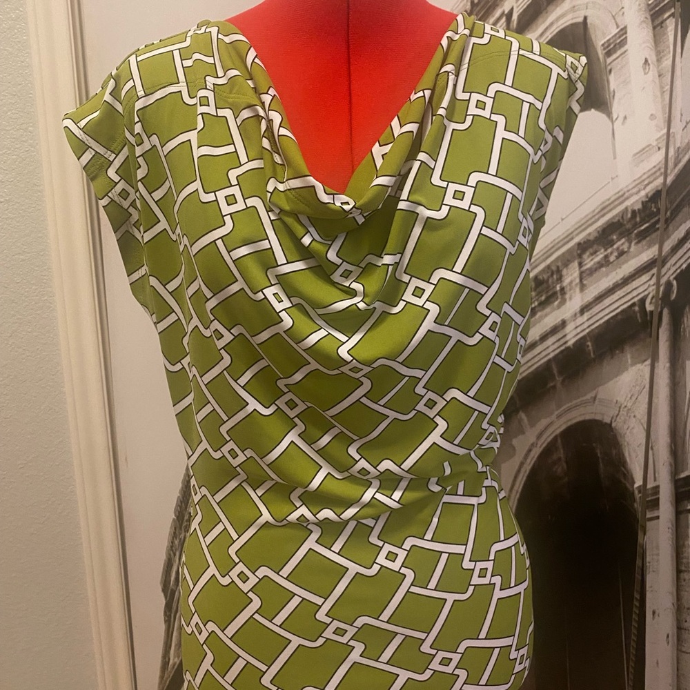 Michael Kors green and white geometric print blouse
